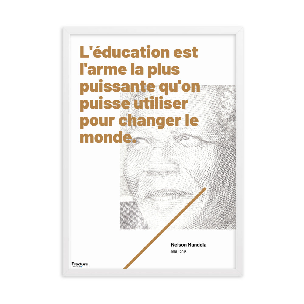 Nelson MANDELA - Citation EDUCATION. affiche Poster en Papier Mat Encadré